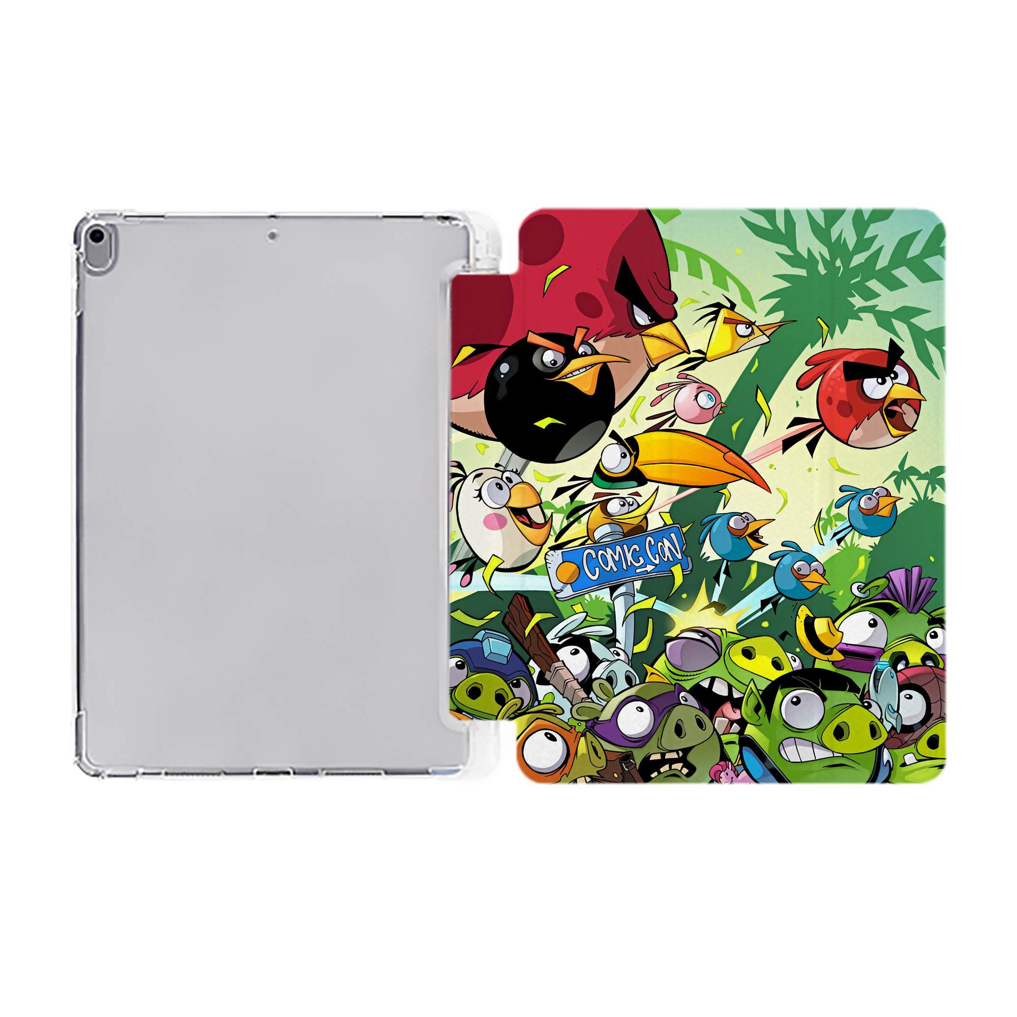 （画像用） Angry Birds アングリーバード IPad ケース ペン収納付き 三つ折りスタンド PUレザー×シリコン 対応機種9.5/10.5/10.9インチ